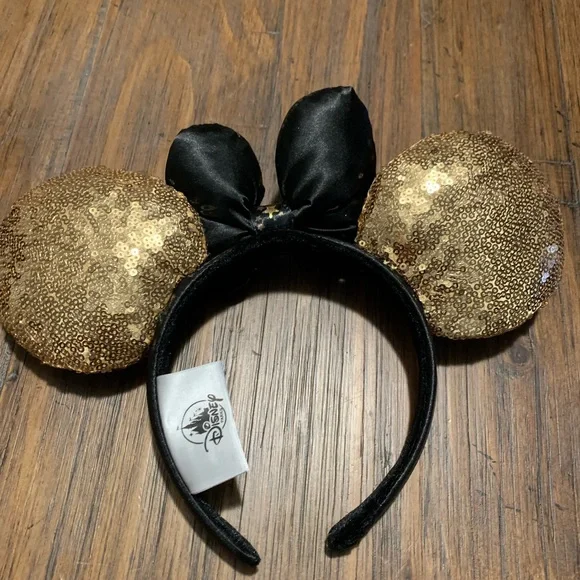 Disney Paris Gold Black Bow with star Minnie Mickey Ears Headband - Picture 3 of 8